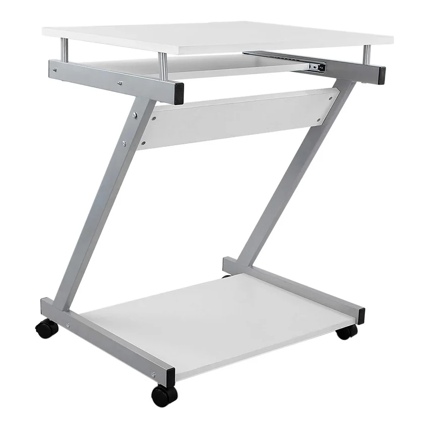 Modern Simple Design Portable Movable Trolley Workstation Home Office Z Shaped Metal Wooden 4 Wheels Computer Table