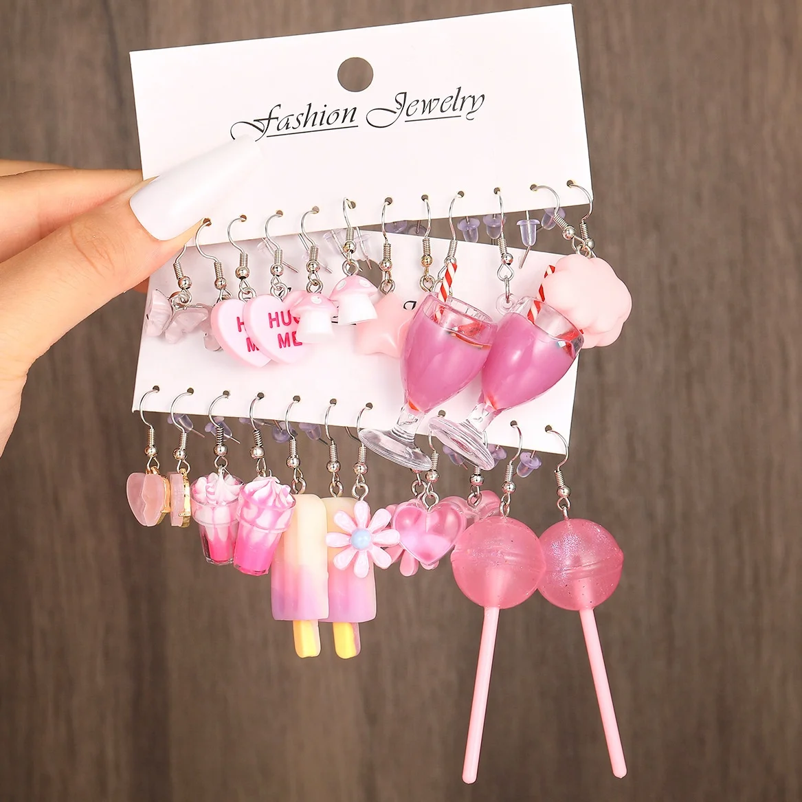 Fashion Eco-friendly Pink Mushroom Ice Cream Flower Love  lollipop jewelry drop dangle earrings for women