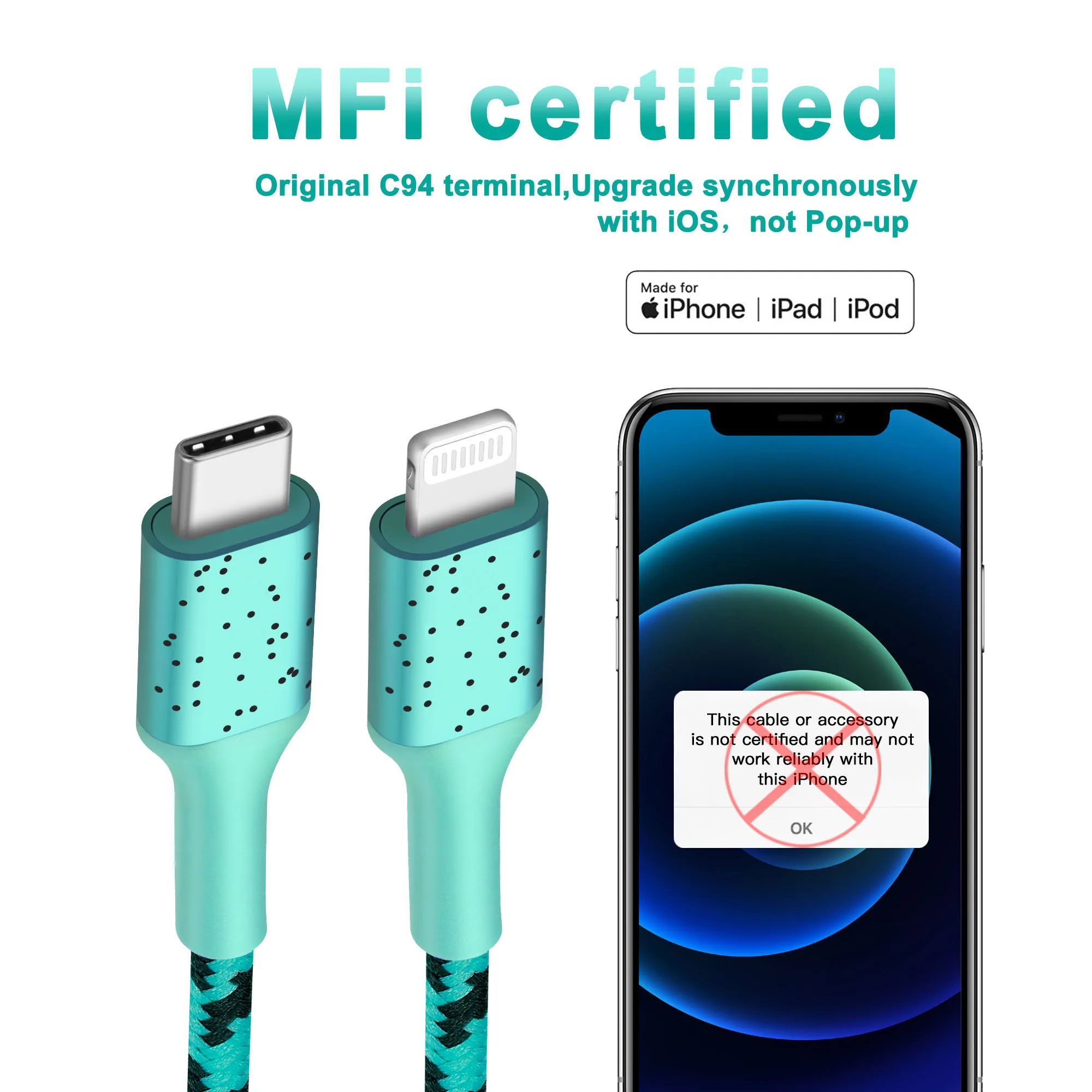 For iPhone Type C-L Cable Charger 3ft 6ft 10ft Nylon Braided 2.4A For iPhone Charging Cable Original Data Charger Cable