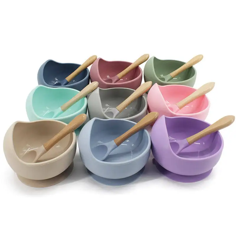 Custom Resistant Collapsable Silicone Feeding Toddler Babies Bowls For Baby Kid With Bendable Spoon And Fork Set Free Shipping