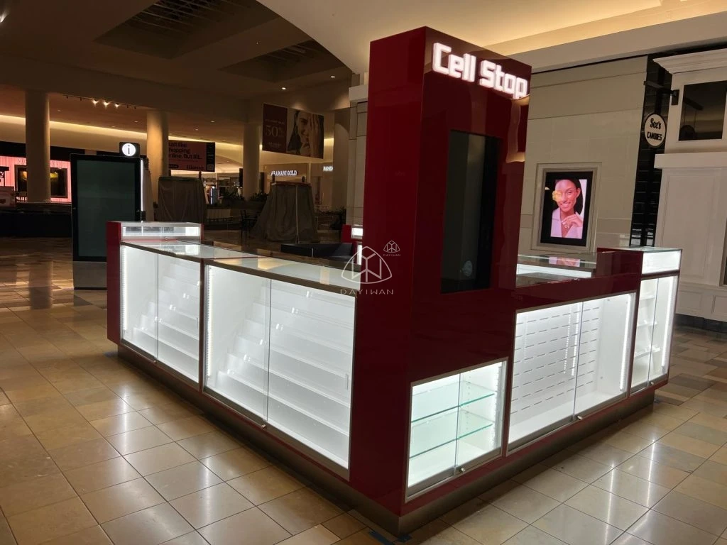 Trendy Full Vision Glass Showcase Mobile Phone kiosk Shopping Mall Kiosk Design