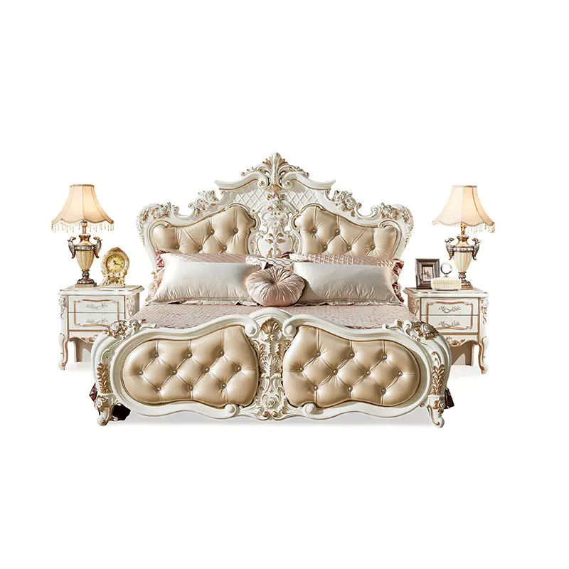 French Royal Style Bedroom Furniture elegant victoria carved bed solid wood Classic wooden bed Set