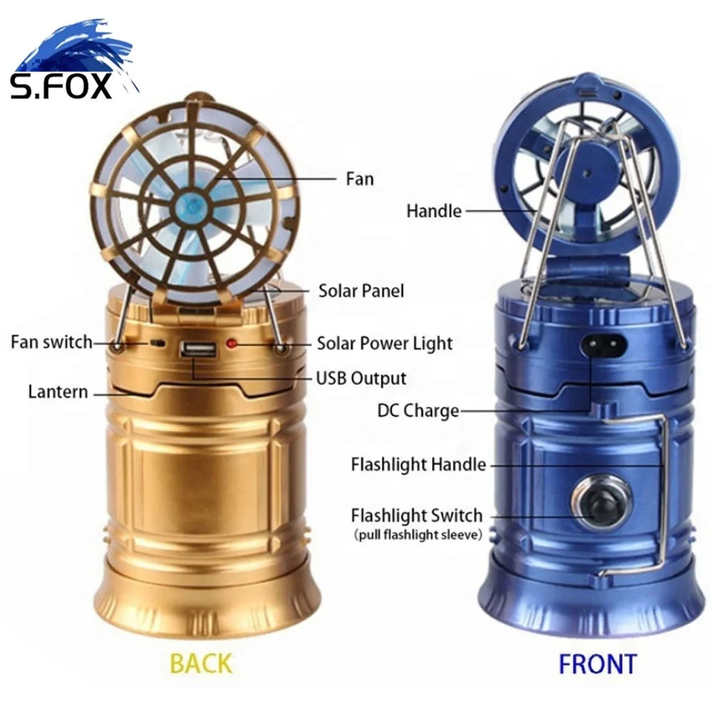 Ceiling Fan Collapsible LED Light Outdoors Tent Lamp Solar Camping Lantern