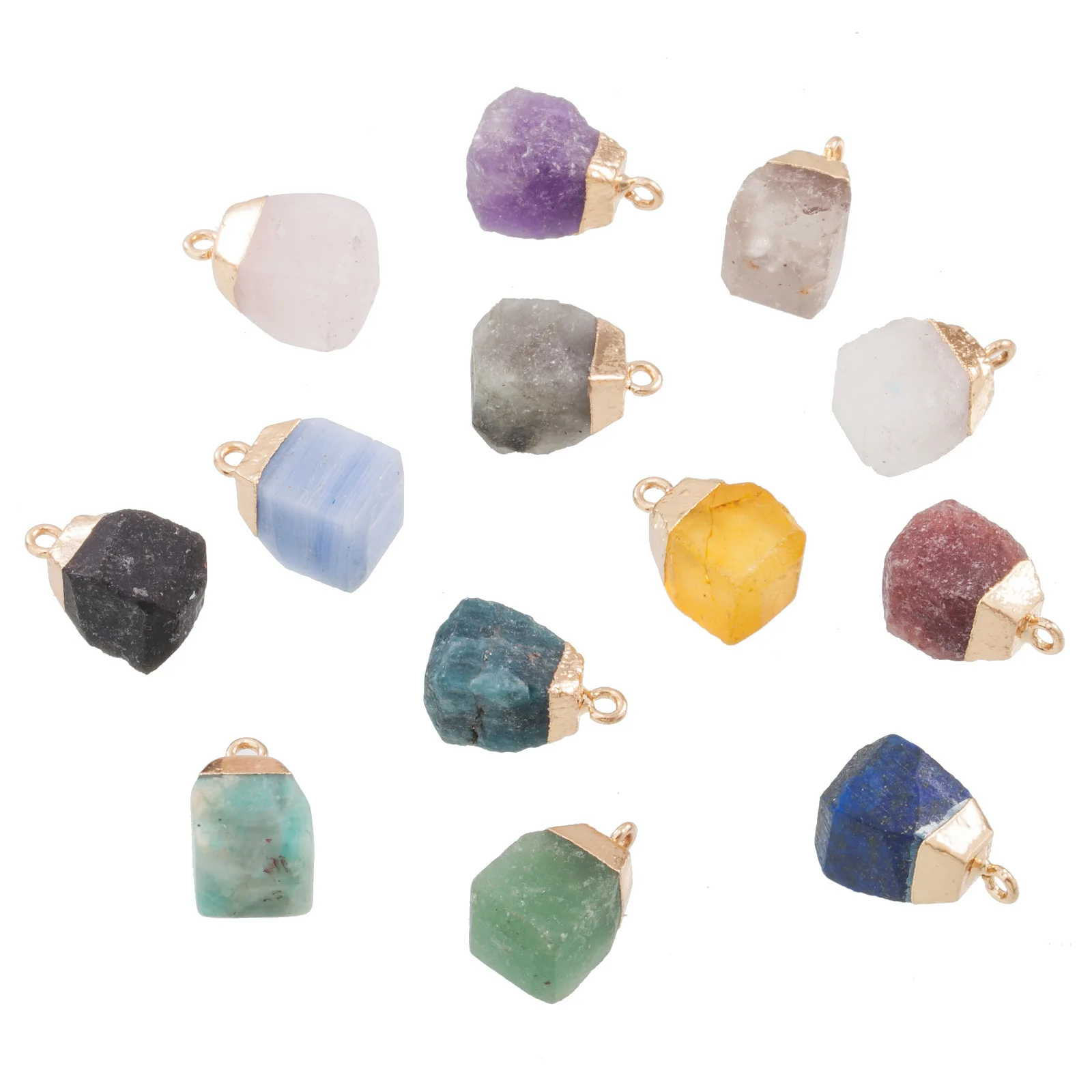 High Quality Faceted Nuggets Tube Raw Rough Gemstone Plated Golden Alloy Beads Pendants For Jewelry Making Earrings Necklace