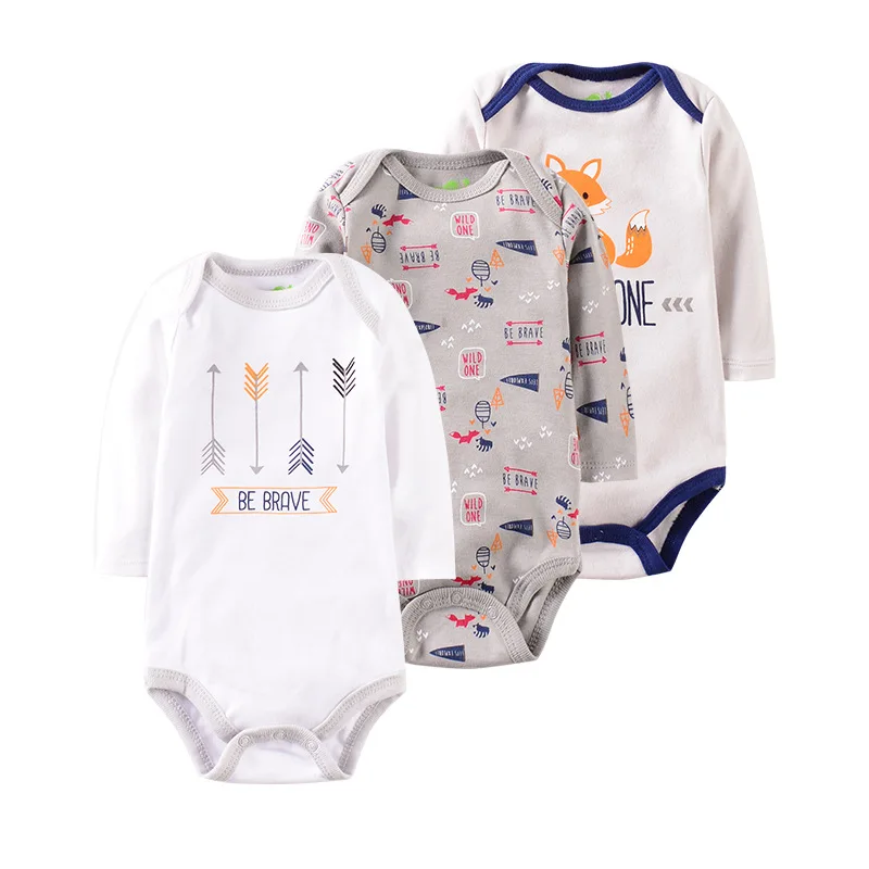 3pk long sleeve spring boutique knit 100% baby romper 3ps jumpsuit boy and girl  baby romper baby bodysuit for infants
