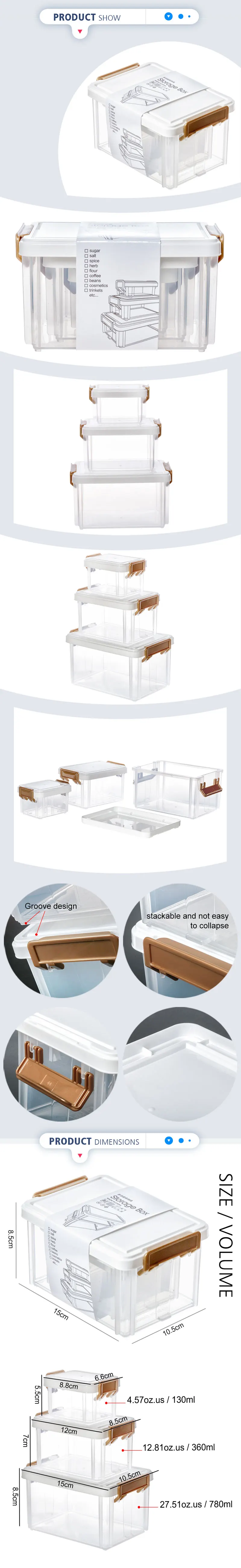 EVERSMILY Bins & Things Stackable Storage Container 3 layer stack 130ml 360ml 780ml Transparent Latching Storage Container