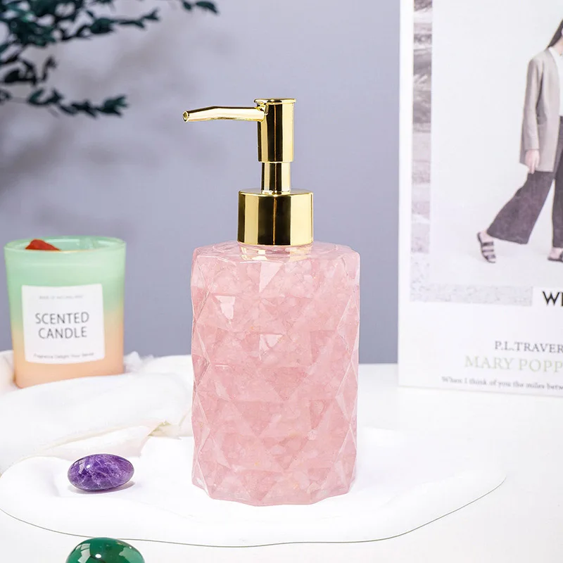 Natural Crystal Chips Hand Washing Liquid Dispenser Bottle Healing Crystal Body Wash Dispenser Bottle for Home Decoration