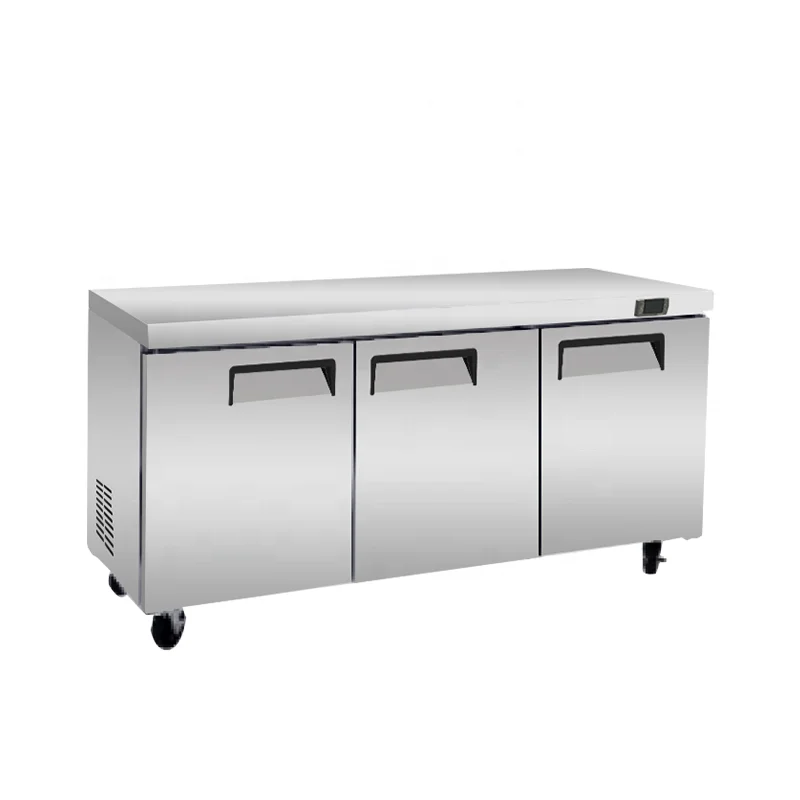 Commercial Stainless Steel Worktop Refrigerator Kitchen Bench Fridge Air-Cooled Undercounter Freezer