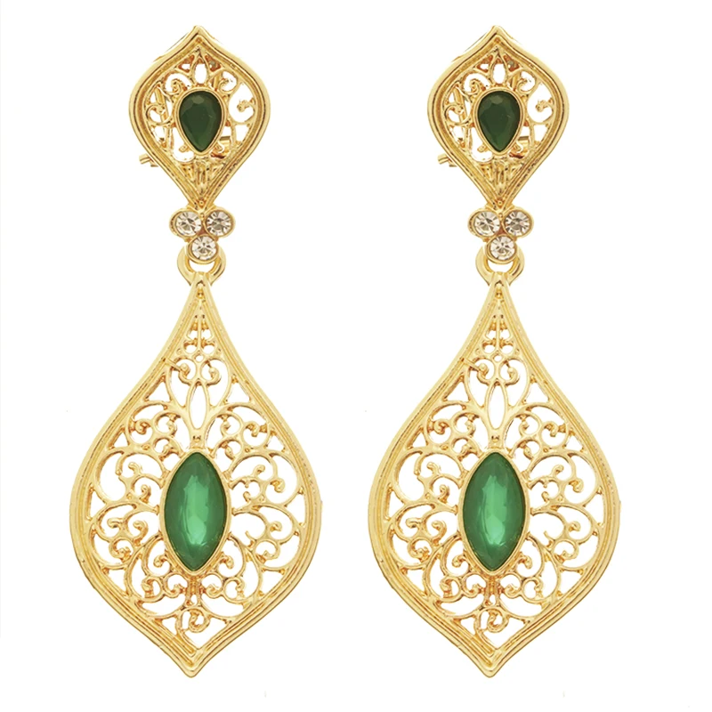 Moroccan style hollow rhinestone earrings Egyptian bridal gold earrings