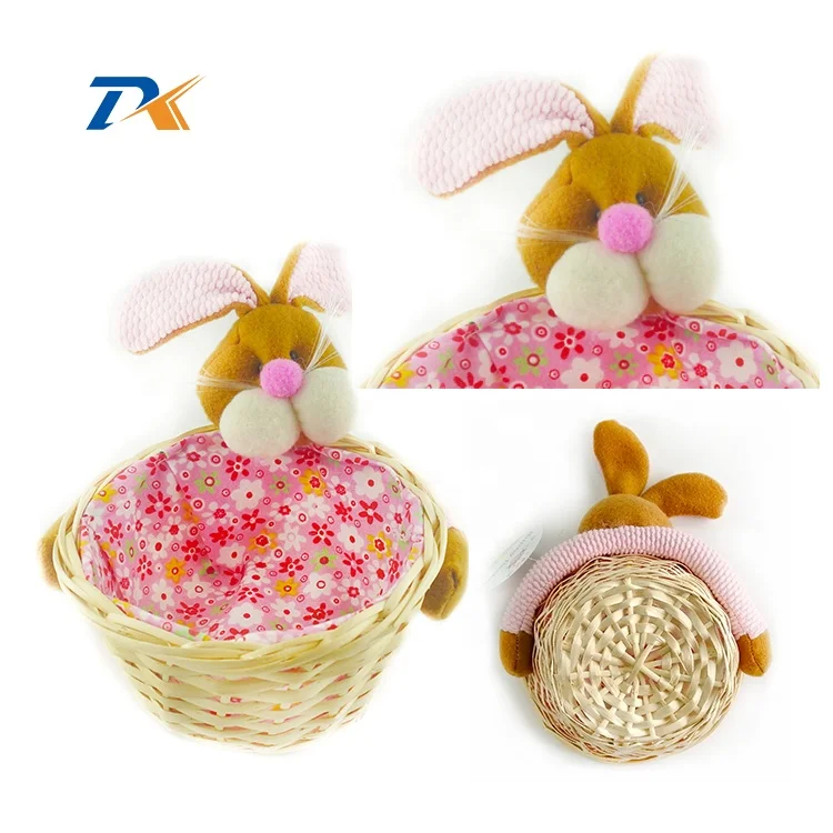 New Wicker easter baskets with rabbit easter bunny decoration