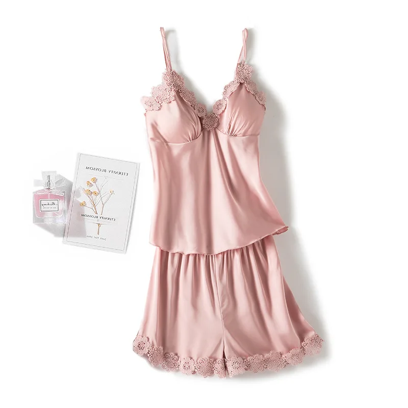 Custom Design Wholesale Short Sleeves Satin Korean Sleepwear Women Seethrough Nightdress Women Pyjamas