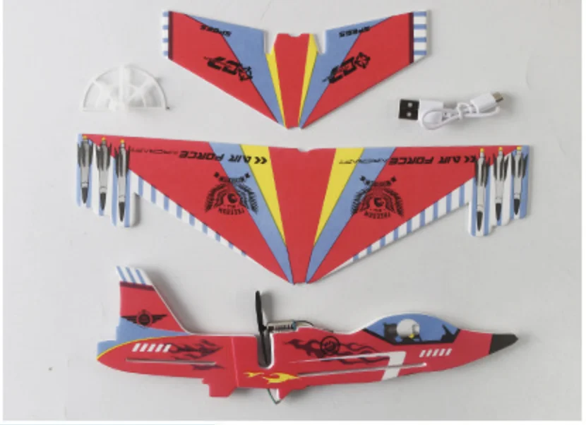 DIY Foam Glider Recharging Electric Flying Plane Model Outdoor Hand Throwing Toy Automatic Spinning Aircraft with Light for Kids