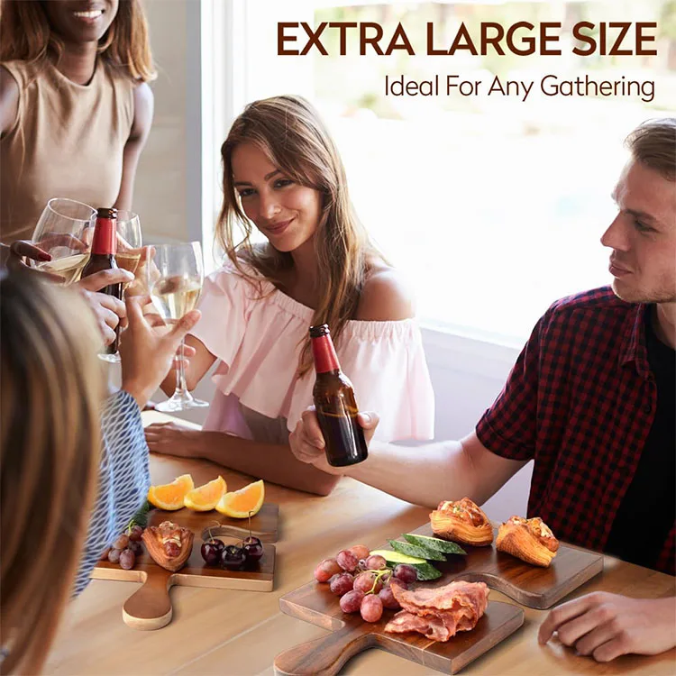 Wholesale OEM Acacia Wood Cutting Board Set of 4 Acacia Wood Large Charcuterie Boards Set with Puzzle Handles Chopping Boards