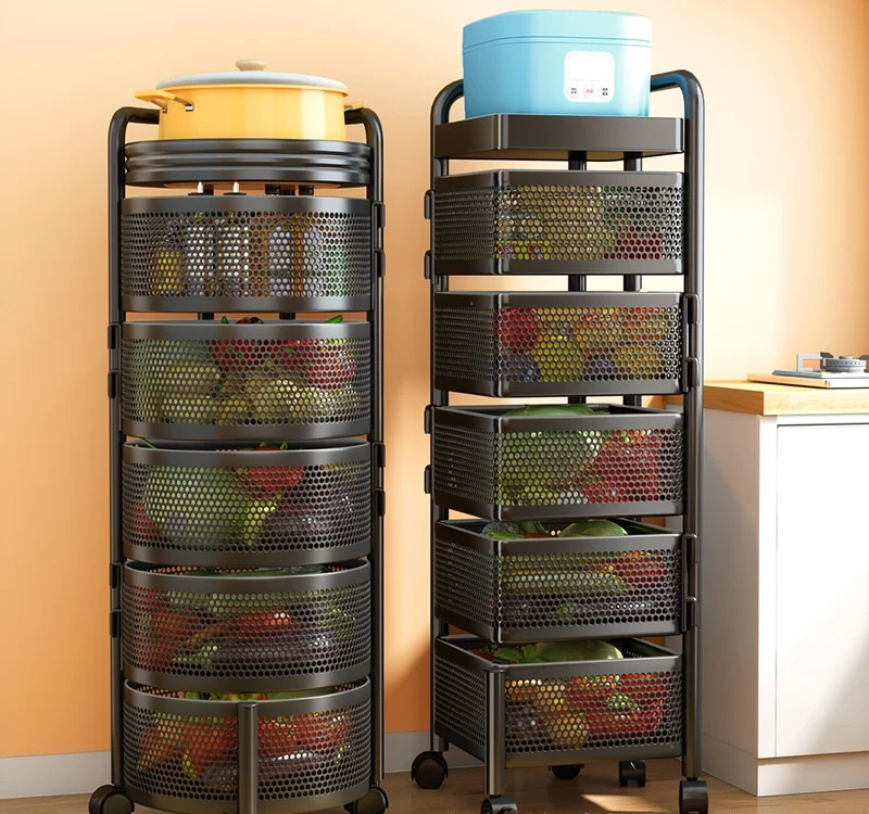 2022 hot sale Kitchen Shelf round Layered Standing Shelf Unit Kitchen Storage Rotating Vegetable Rack Floor Standing Rack