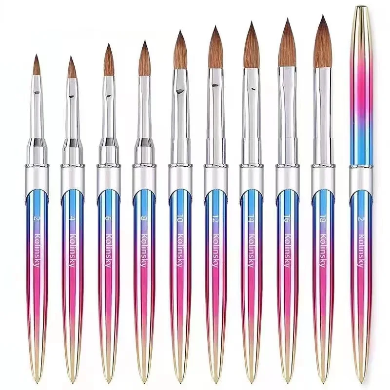 Pure 70% Konlinsky Nail Brush Colorful Coated Wood Handle Glue Mixing Acrylic Gel Pen Brush Nail Art Manicure Round Pen Brush