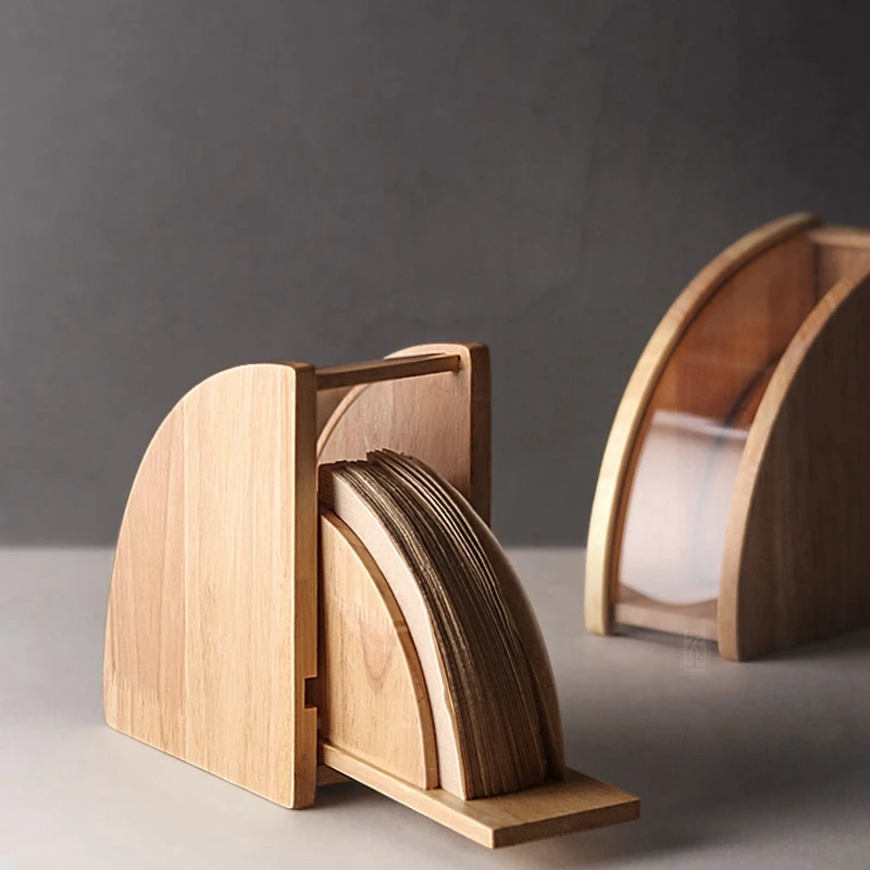 Natural Bamboo Office Organizer Coffee Accessories Filter Paper Holder Organizer Storage Rack