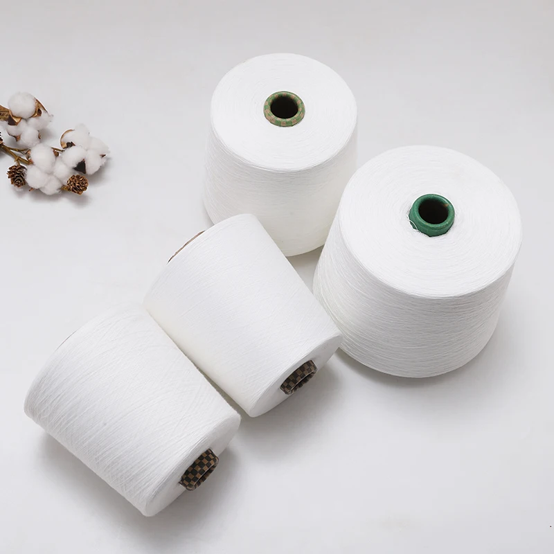 100 Spun Polyester Yarn Raw White Knitting Weaving Ne 20S 30S 40S 42S 45S 60S Polyester Yarn