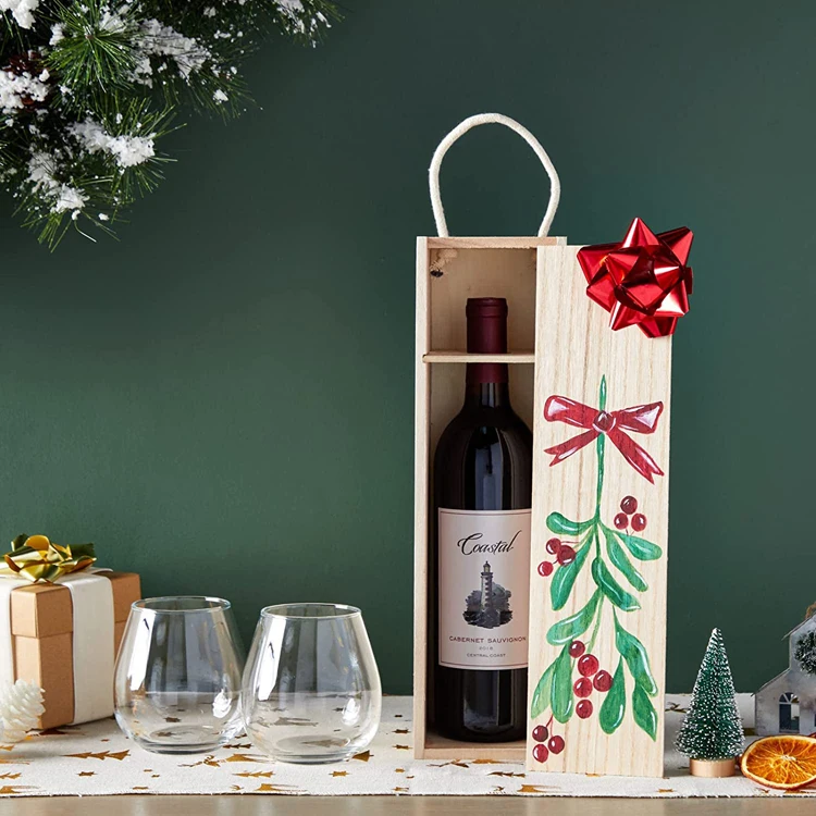Unfinished Wooden Wine Box with Handle for Crafts Gifts Birthdays Housewarmings