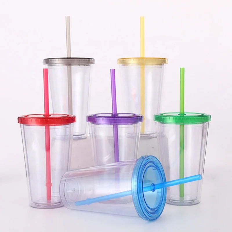 In Strock Classic Double Wall Tumbler Cup 16 oz Clear Insulated Acrylic Plastic Tumbler with Lid and Reusable Straw