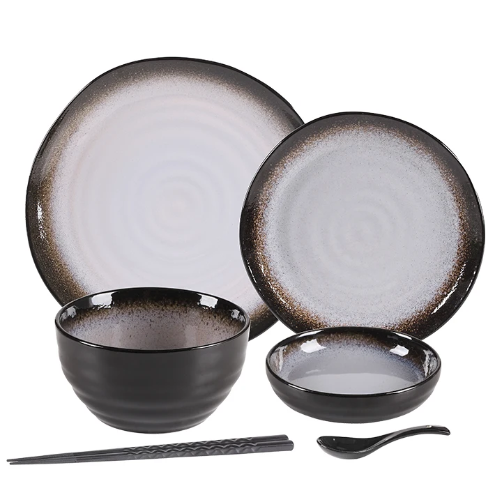 japanese 24pcs sauce dish spoons japan stoneware black plate stoneware dinnerware set