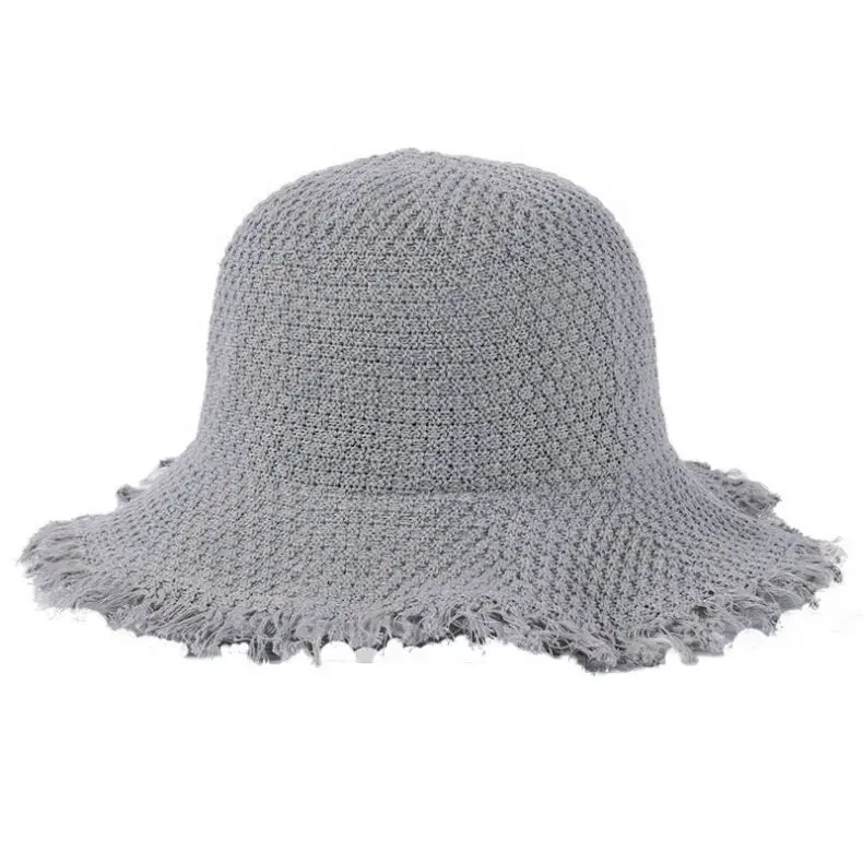 Korea Style Autumn New Jacquard Knitted Women Lady Dress Fisherman Cap Buckets Hats with Frayed Tassels Brim
