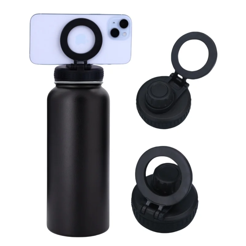 2024 New Trend Magnetic Magsafe Water Bottle with Phone Mount Stand Insulated Cup with Mobile Phone Holder Magnetic Lid
