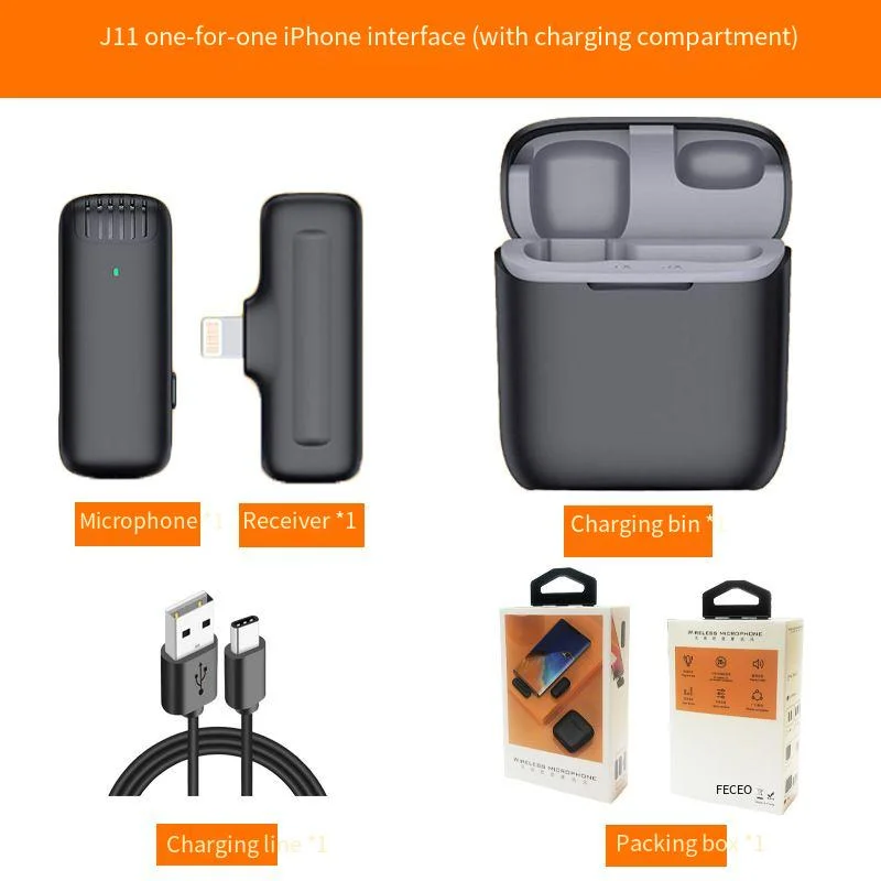 J11 Wireless Lavalier Microphone Noise Reduction Outdoor Live Radio Wireless Microphone for iPhone/iPad Type-C Android