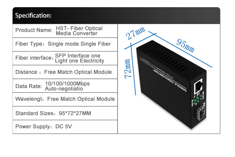 Promotion 1000M SFP Media Converter 20KM Single-mode or MultimodeSFP optical  media converter  SFP fiber optical media converter