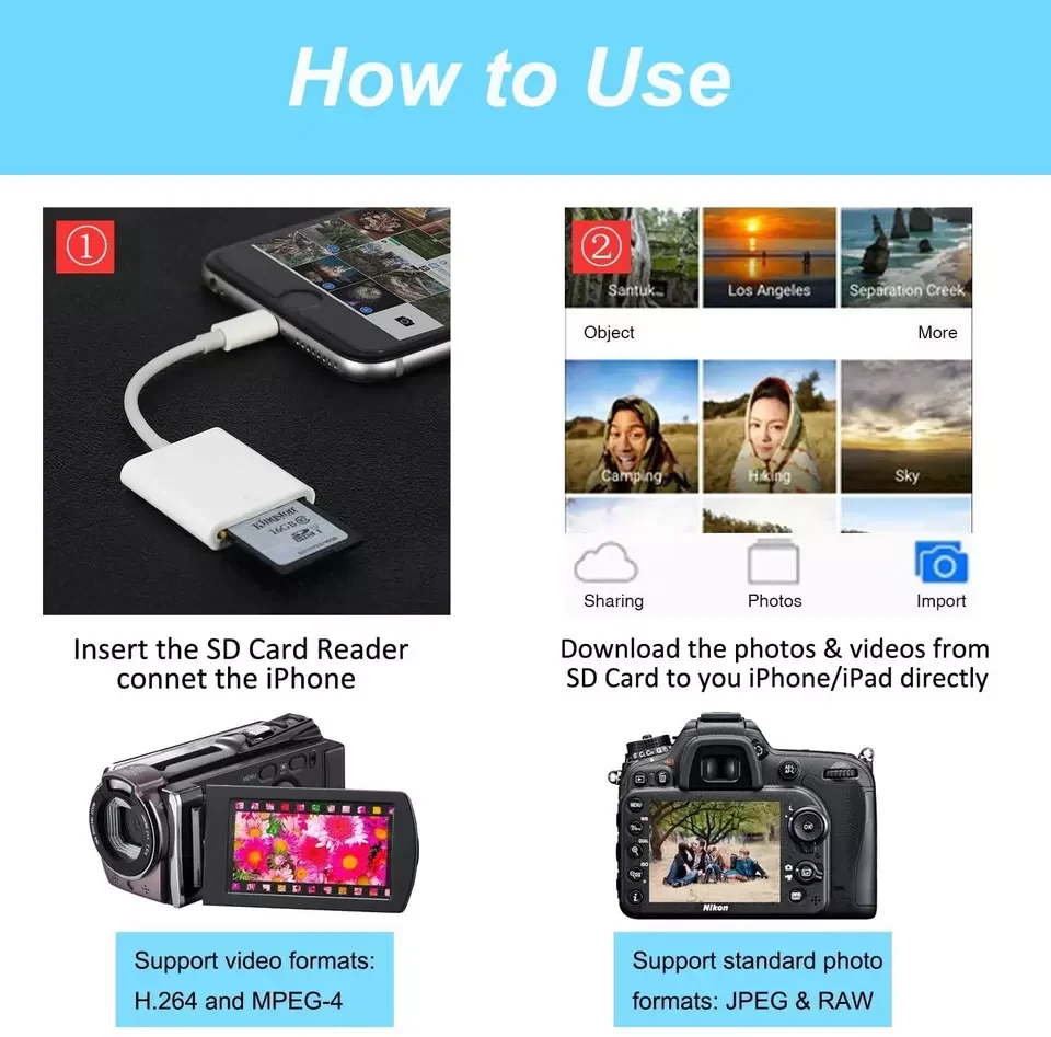 mini SD TF Card Camera Reader for i-Phone i-Pad  i-Phone14 13  12/11/XS/XR/X/8/7/i-Pad  for Android light-ning Phone device