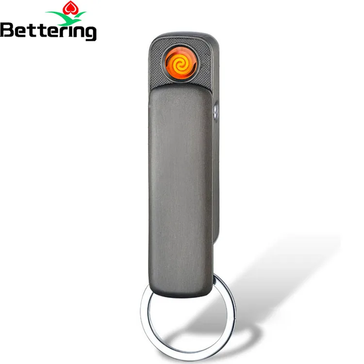 wholesale men gifts cheap gold windproof electric lighter usb rechargeable fancy mini keychain lighter with led flashlight light