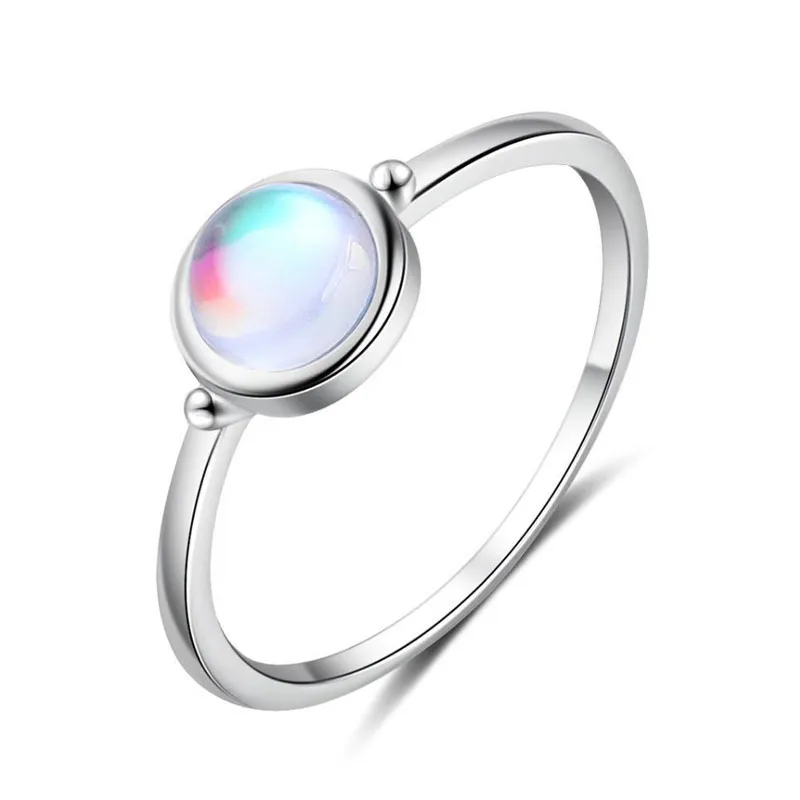 2021 Простой натуральный камень 925 Серебро Круглое кольцо с драгоценным камнем 6x6 мм круглый лунный камень свадебное кольцо для девочки