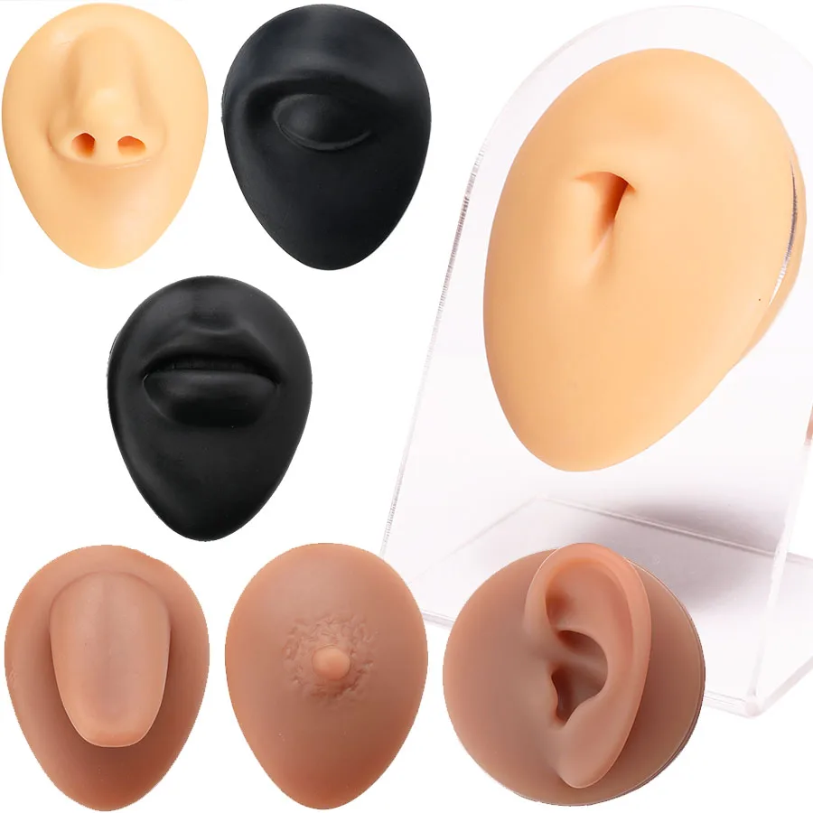 Real Manique Body Parts Nose Ear Belly Button Piercing Silicone Resin Models Display