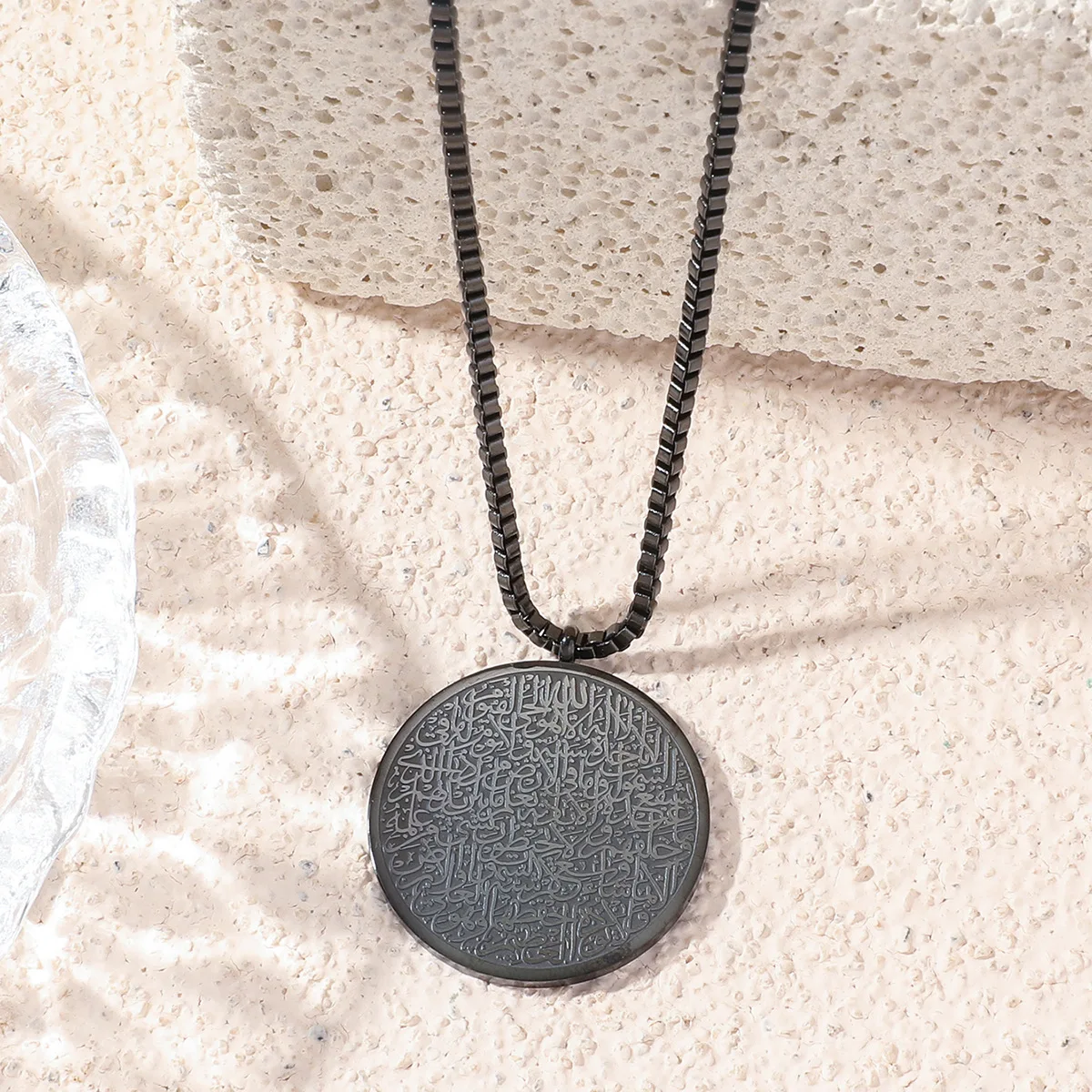 Personalized Stainless Steel Religious Necklace Vintage Mens Jewellery Arabic Necklaces with Round Pendant