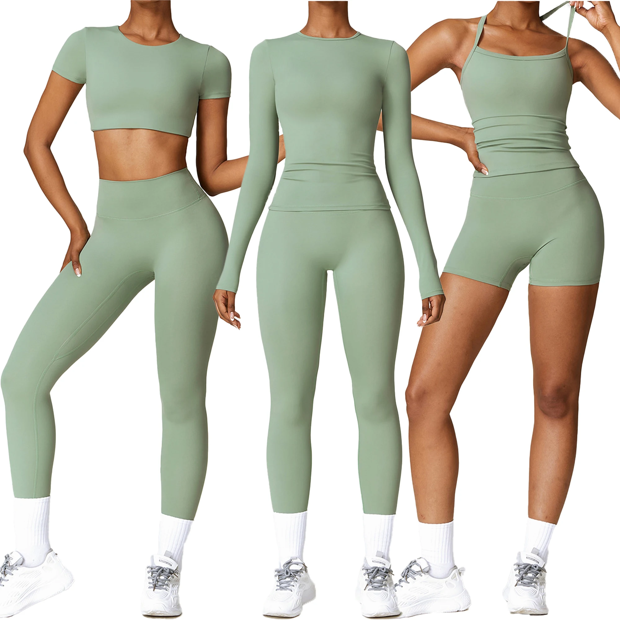 LOLOLULU Wholesale Custom High Quality  Long Sleeve 5 Piece Yoga Set Plus Size Gym Fitness Sets Outfits Women Workout Clothing