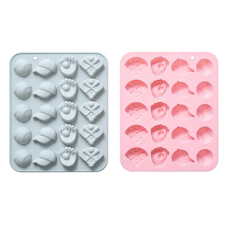 20 Piece Baseball Team Theme Silicone Mold Ice Cube Grid & Wax Bottle Sugar Molds for Cake Baking & Decorative Purposes