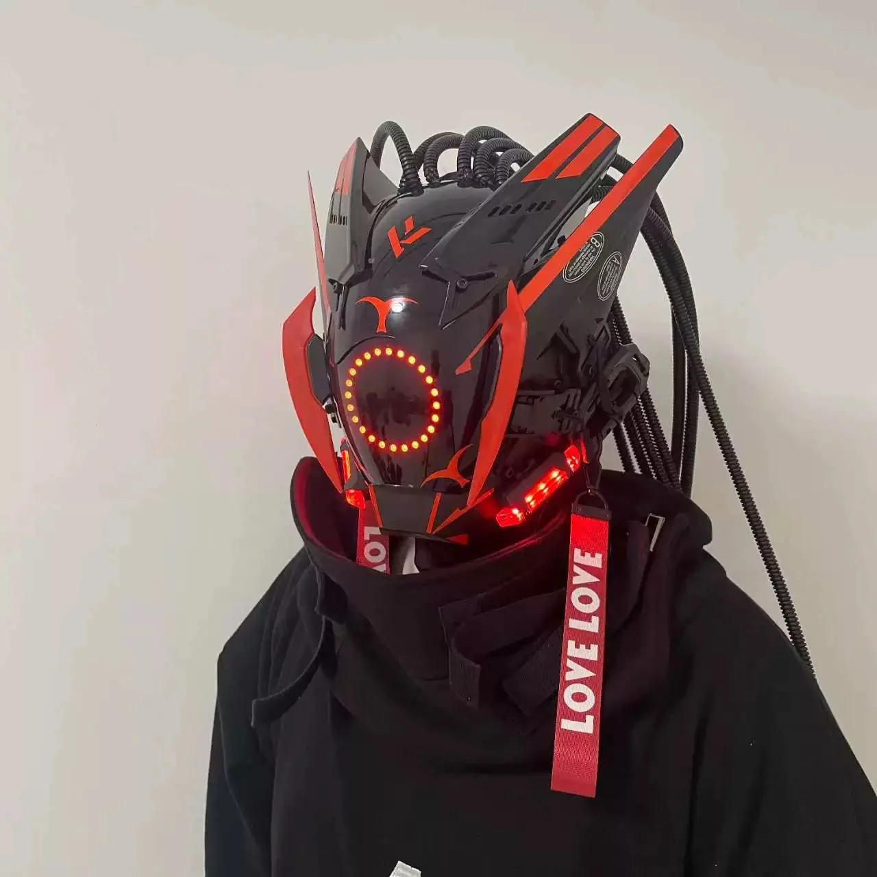 2023 New Product Design Party Masks Samurai Helmet Party Light Bar Halloween Carnival Full Face LED Cyberpunk Helmet