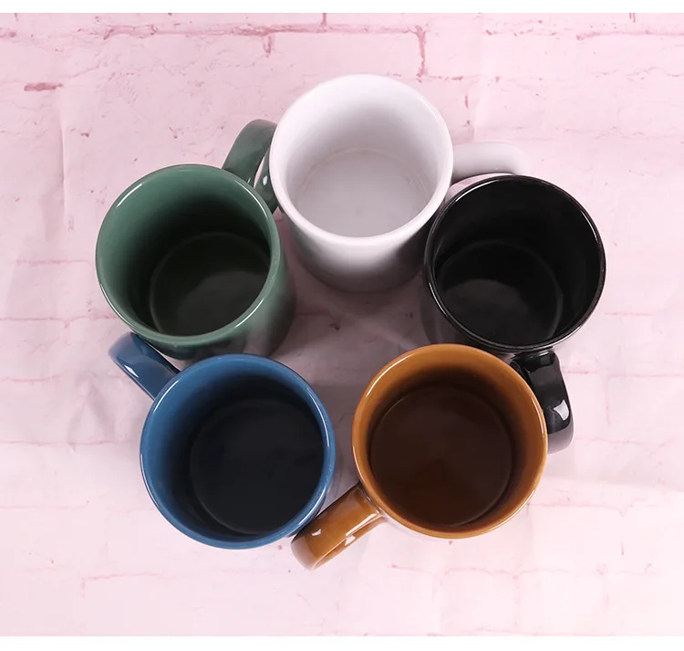 RTS 12oz colorful heat transfer porcelain coffee mug sublimation customized LOGO simple ceramic mug with handle can gift