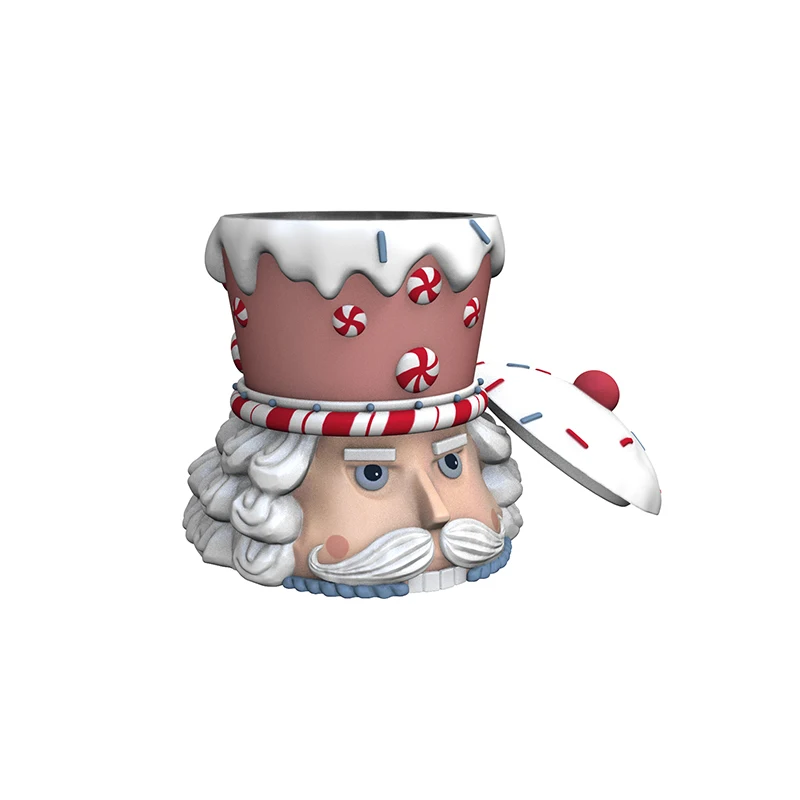 Custom holiday home decor vintage candy food storage container ceramic christmas pastel nutcracker head cookie jar