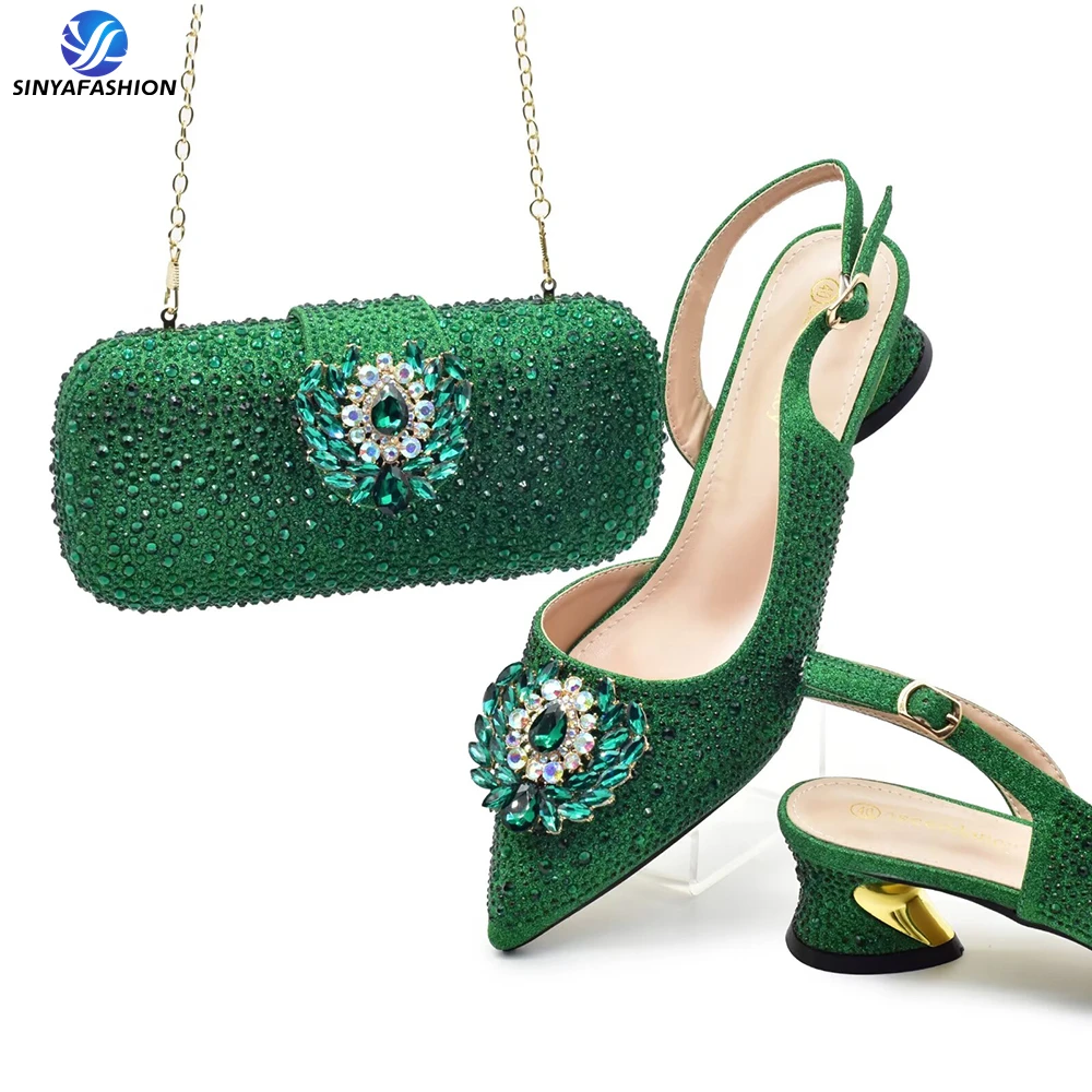 Sinya New Design Italian Shoes Bag Set With Stones High Quality Wedding Shoes Matching Bag Set With Stones