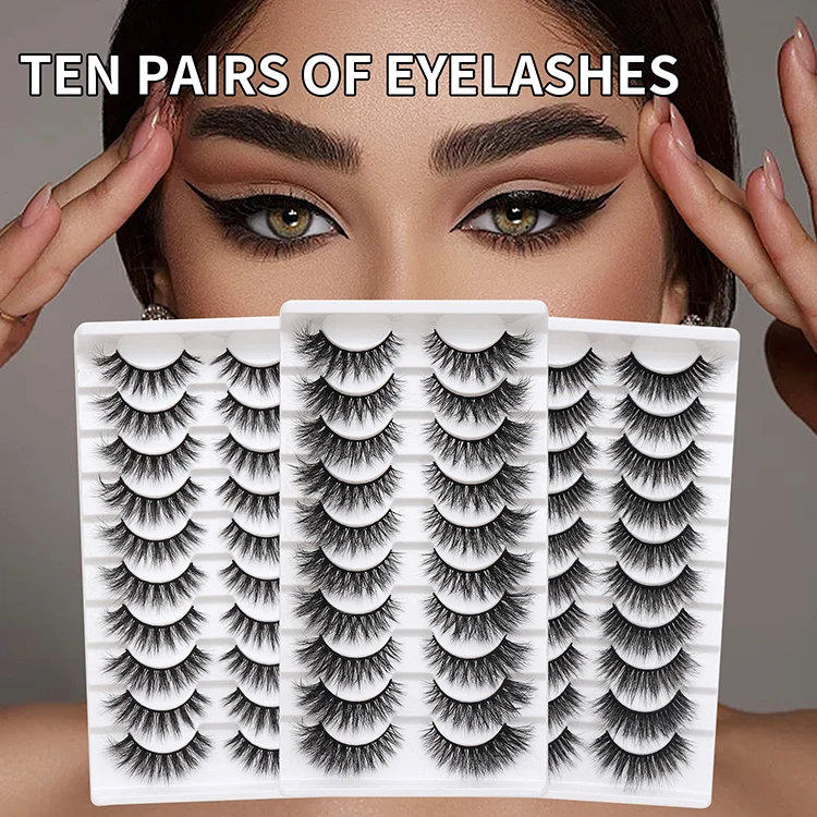 Wholesale 10 Pairs Cat Eye Lash False Strip Lashes 8D Natural Lashes Fluffy Eyelashes