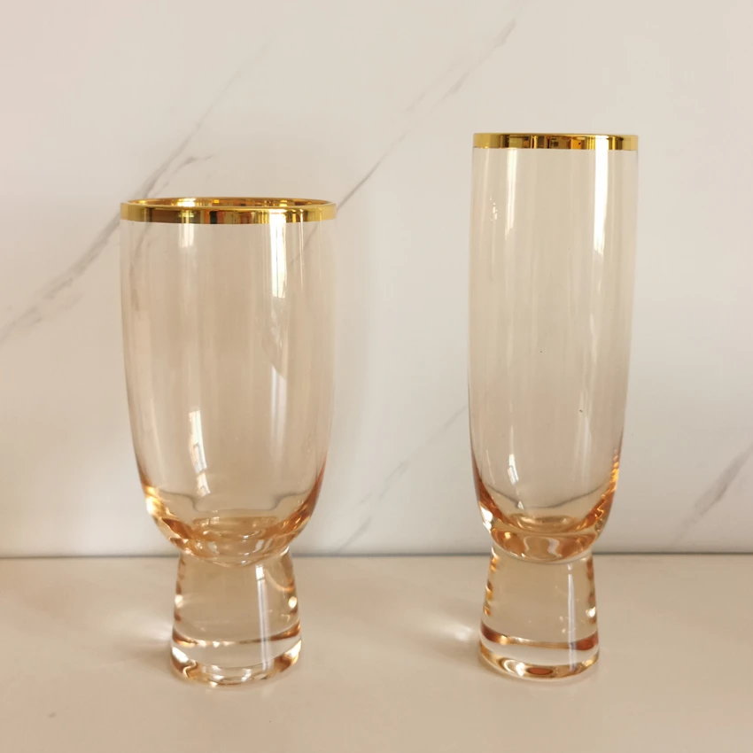 Green colored stemware strong solid stem gold rimmed wine glass cup set for wedding