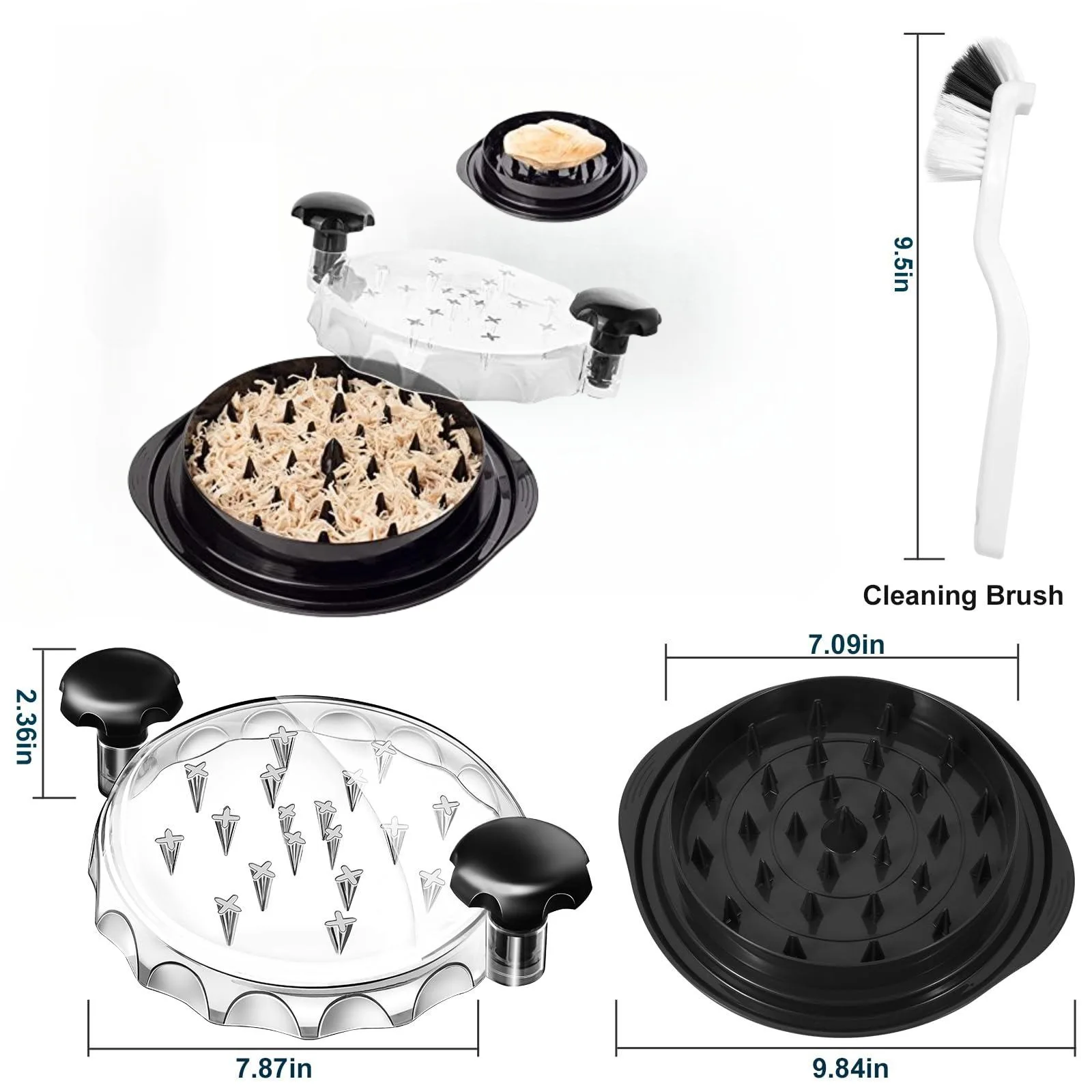 Portable Transparent Kitchen Meat And Chicken Shredders Round Plastic Non Slip Meat Shred Chicken Shredder Tool With Clear Lid