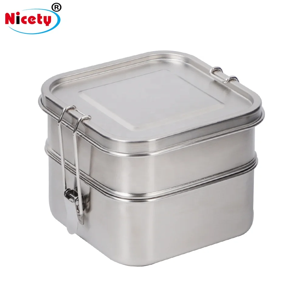 Квадратный Ланч-бокс из нержавеющей стали контейнер для еды 2 слоя бэнто-бокс взрослых герметичные пищевые контейнеры детей