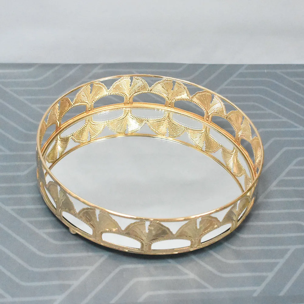 European light luxury round metal plate Cosmetics storage tray tray shot glasses modern glass trays