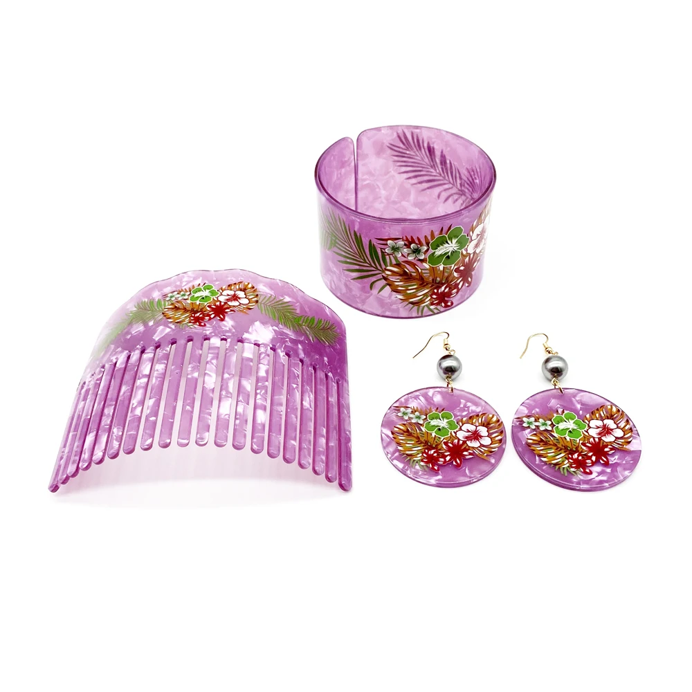 Fashion Jewelry Set Comb Bracelet Earring For Polynesian Hawaian Samoan Women Girls With Various Colors