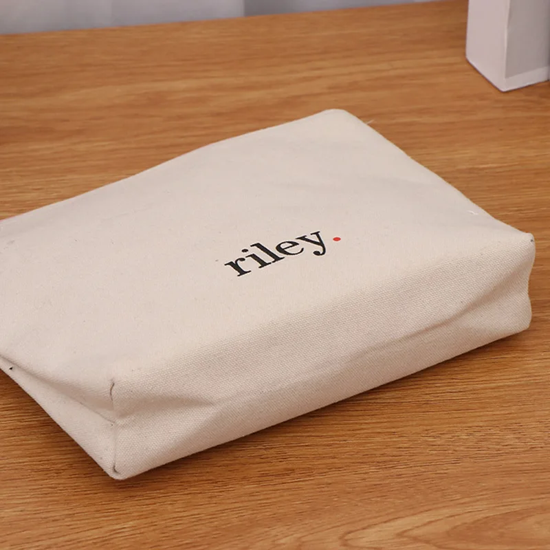 Wholesale Canvas Cotton Cosmetic Pouch Custom Logo Printed Eco Friendly Blank Organic Makeup Make Up Bag