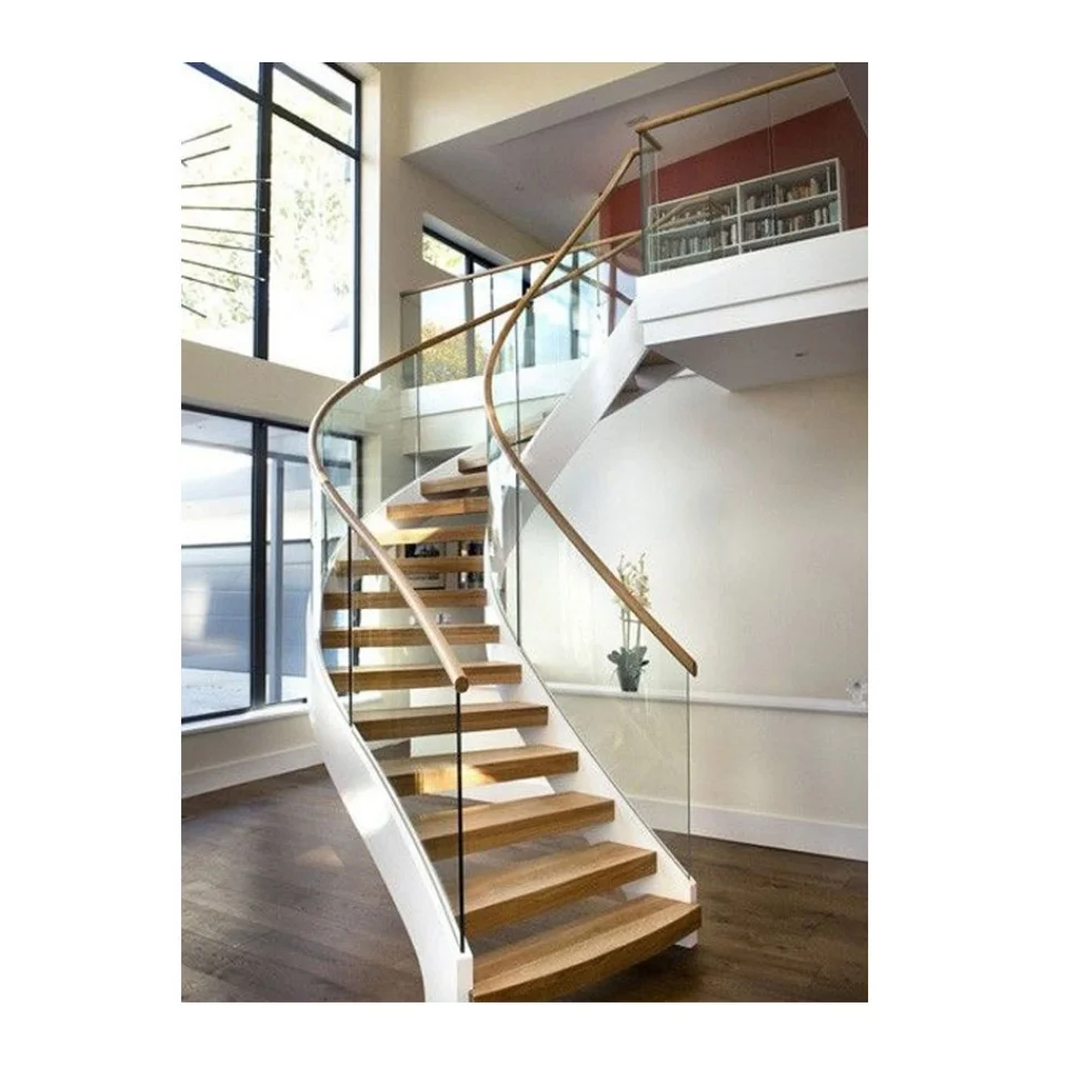 Round Staircase prefabricated wood step prefabricated curving stair