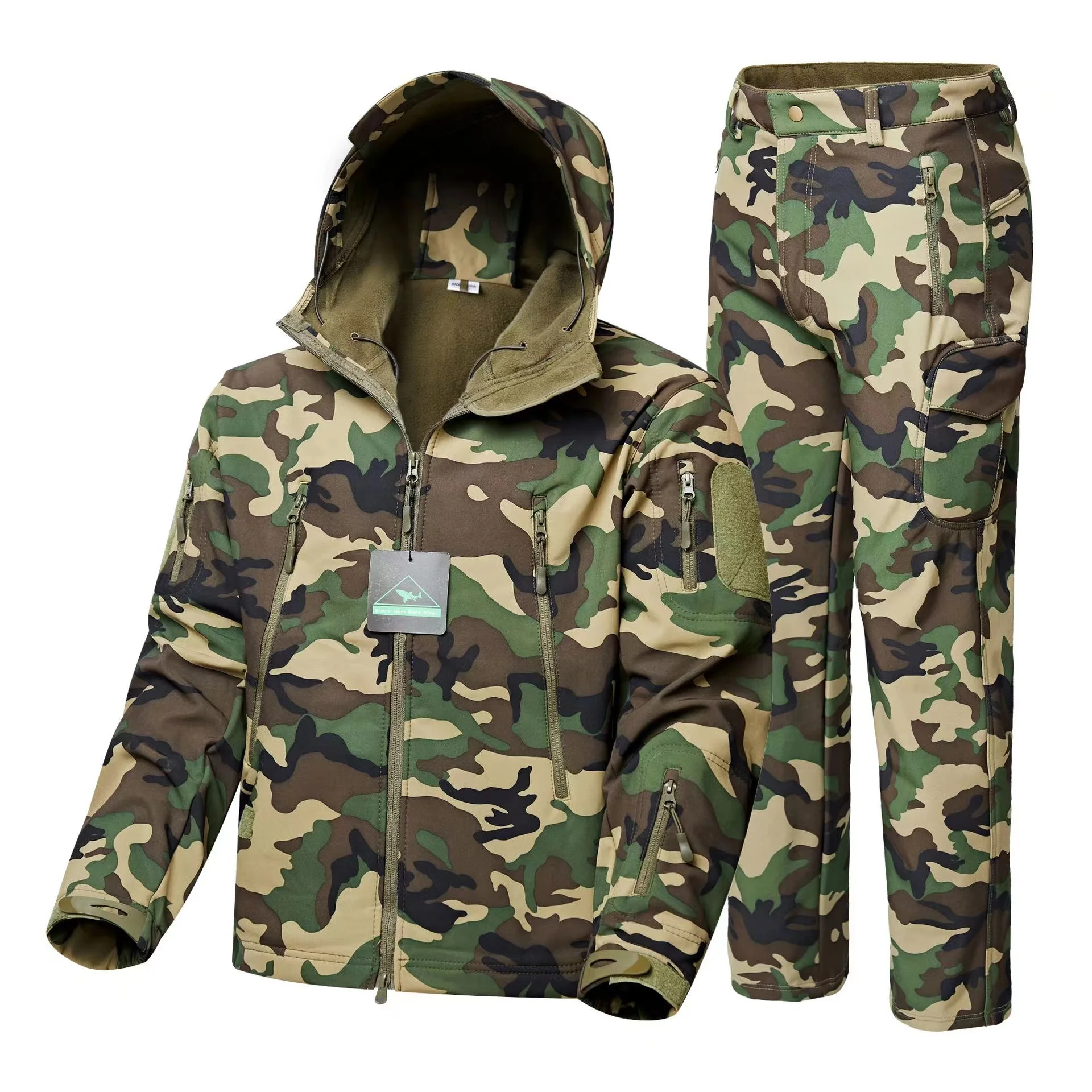 Tactical Men Hunting Hiking winter jacket Suits Camouflage Clothes Windproof Fleece Warm Hooded Coat Jacket Pants