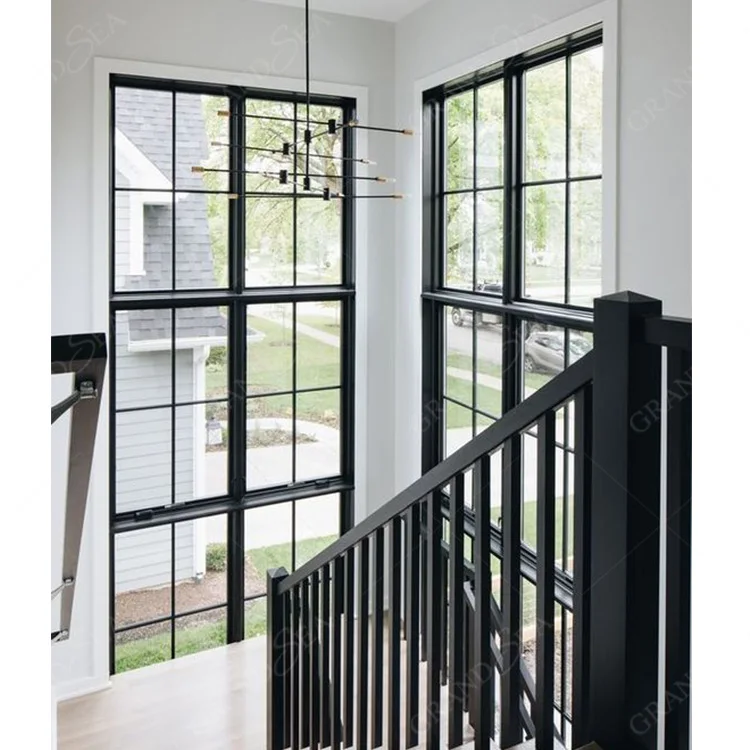 Good Quality Rated Double Glazed Aluminum Colonial Residential Single Hung Black Windows Grids