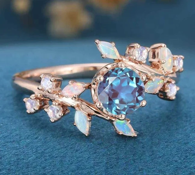 Round Shape Lab Alexandrite Jewelry Hot Sale Lab Alexandrite Ring 925 Sterling Silver Opal Ring Lab Alexandrite Ring